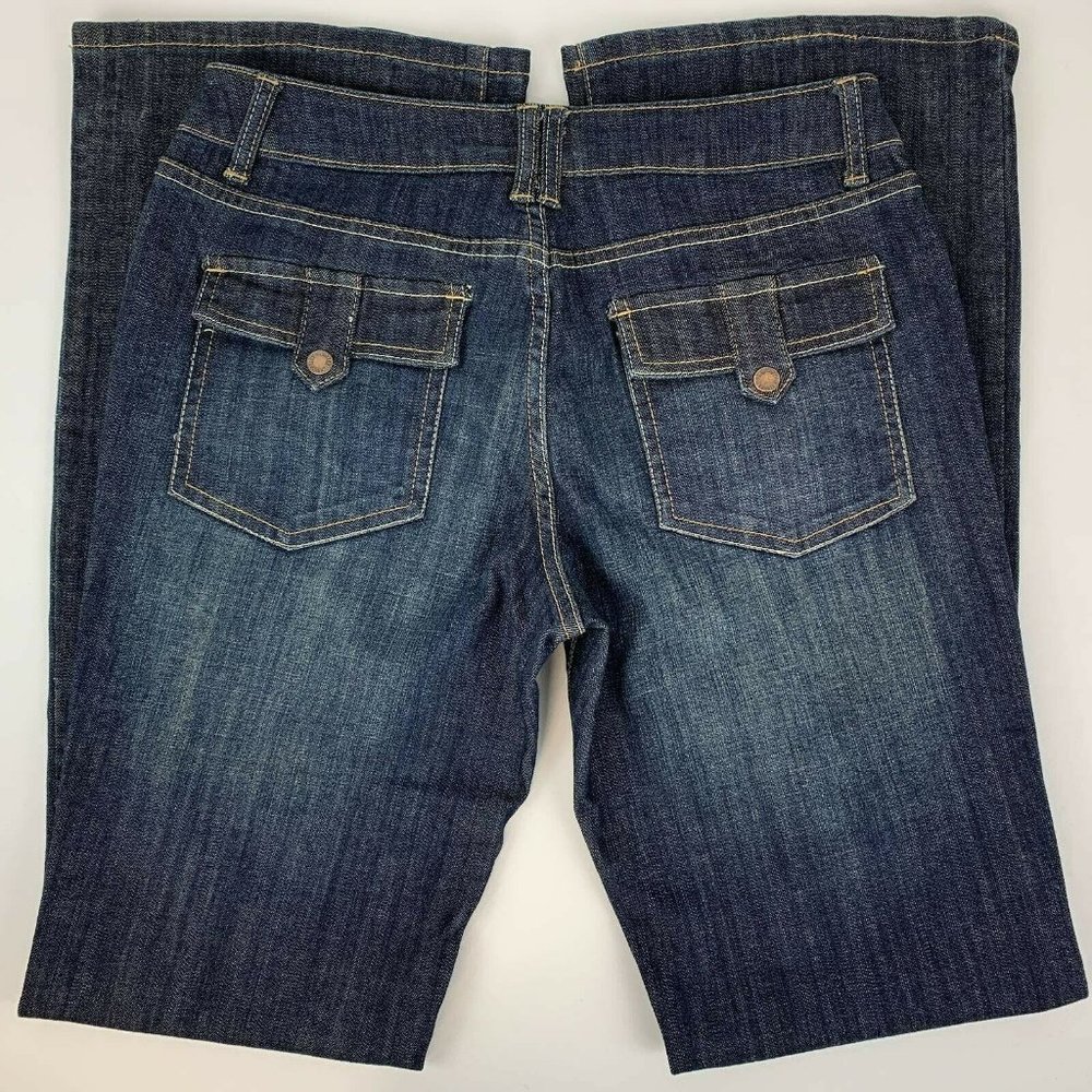 The Limited Womens Flare Jeans Blue Dark Wash Mid Rise Pockets Stretch Denim 10L